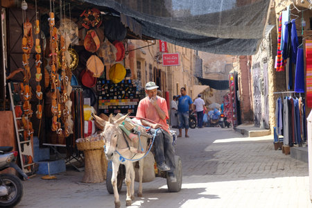 Morocco Marrakesh  - Daily life in Medina Red city with narrow trading streets