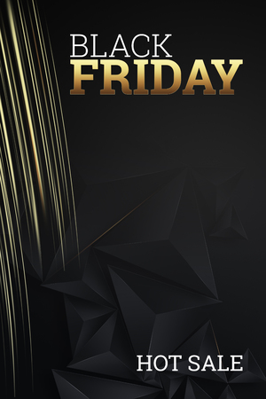 Sale, promo banners for black friday, inscription Black Friday on a dark background, hot sale, discounts.. Gold letters. Banner, Typography design, copy space. Mockup, layout. Creative backgroundの写真素材