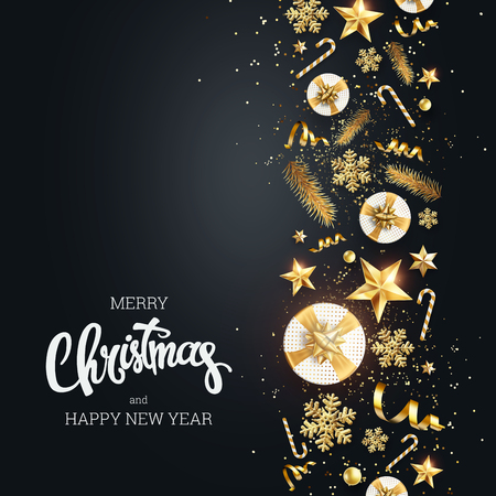 Creative background, Classy 2019 Happy New Year background. Golden design for Christmas and New Year 2019 greeting cards. New Year Flyer, greeting card, festive background, copy space.の写真素材