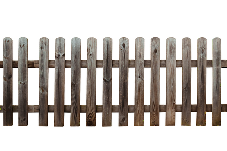 Brown wooden fence isolated on white background. Natural wood.の写真素材