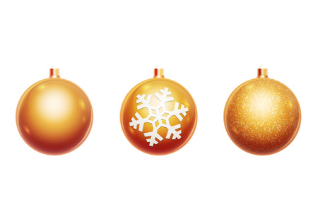 Collection of colorful christmas balls. White isolated. 3D renderの写真素材