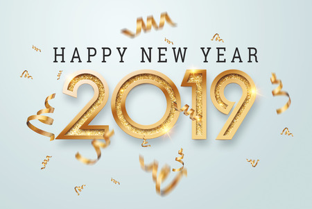 Creative, new design inscription 2019 gold numbers on a light background. Happy New Year. Merry Christmas.の写真素材