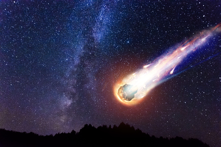 Starry sky, milky way, beautiful landscape, night time, Belarus.の写真素材
