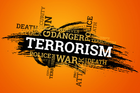 The inscription terrorism on a black background. The concept of stop terror, terrorist attack, explosions, attempted.の写真素材