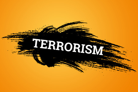 The inscription terrorism on a black background. The concept of stop terror, terrorist attack, explosions, attempted.の写真素材