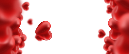 Creative design promo banners, Red design, hearts, light background, Valentine's Day, Women's Day, the eighth of March, sale, discounts. Banner, copy space. Mockup, horizontal flyer for printing.の写真素材
