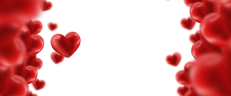 Creative design promo banners, Red design, hearts, light background, Valentine's Day, Women's Day, the eighth of March, sale, discounts. Banner, copy space. Mockup, horizontal flyer for printing.の写真素材
