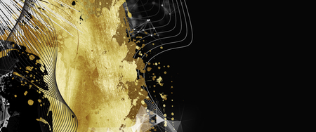 Sale, promo banners, golden design on a dark background, hot sale, discounts. Banner, card, copy space. Mockup, layout. Creative background, horizontal flyer for printing.の写真素材