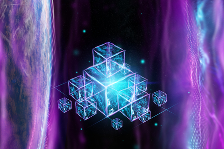 Creative, abstract background, technology blockchain, ultraviolet background. The concept of cryptography, electronic money, Internet protection. Copy space.の写真素材