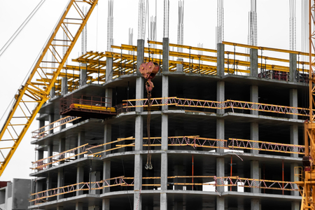 Building construction on monolithic technology. Construction of the building. Concrete frame of the building.の写真素材