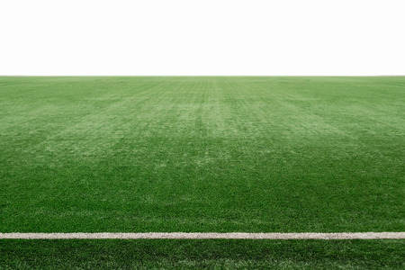 Green sports field with artificial grass, football field perspective.の写真素材