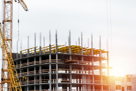 Building construction on monolithic technology. Construction of the building. Concrete frame of the building.の写真素材