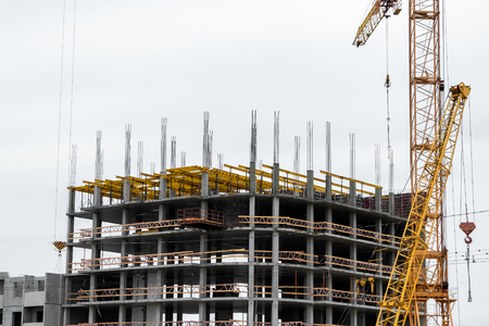 Building construction on monolithic technology. Construction of the building. Concrete frame of the building.の写真素材