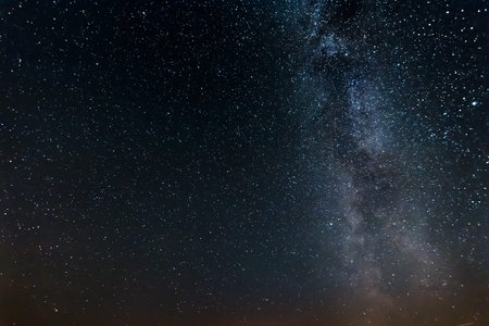Starry sky, milky way, beautiful landscape, night time, Belarus.