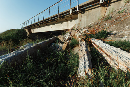 Broken concrete structures with rusted fittingsの写真素材