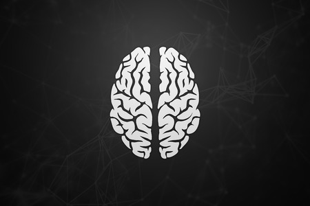 Illustration of a human brain, top view. Different halves of the human brain. The creative half and logical half of the human mind.の写真素材