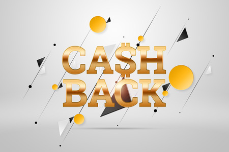 Inscription Cash Back, emblem image on white background. Business concept, money back, finances, customer focus. White, gold color. Illustration, 3d.の写真素材