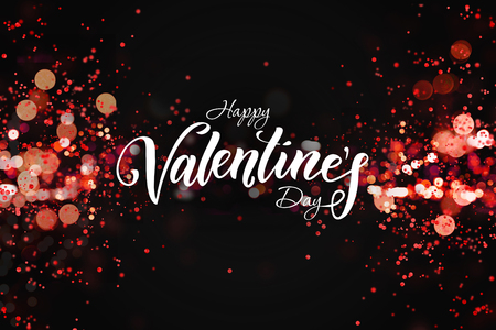 Happy Valentine's Day festive web banner with pink bokeh lights. . Magic festive poster, banner. Night pink sparkling backgroundの写真素材