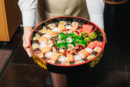 A large tray of sushi on New Year's partyの写真素材