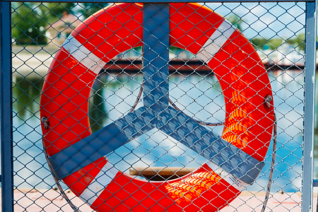 Life buoy on a cruise shipの写真素材