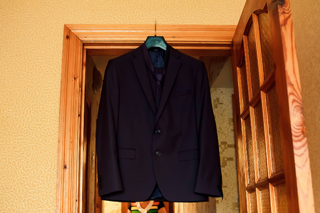 Jacket, tie and shirt hangingの写真素材