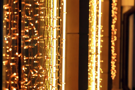 Abstract bokeh background of Christmas lights. Toned image