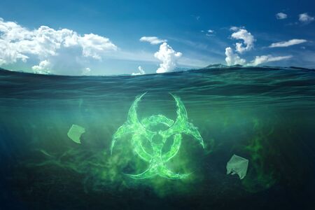 Ocean pollution by toxic waste. Biological waste. The concept of chemical waste, pollution of nature, toxins.の写真素材
