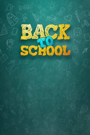 Creative background, inscription Back to school, elements of education and space for text in the background. Flyer A4, poster for sale, discounts. 3D illustration, 3D rendering.の写真素材