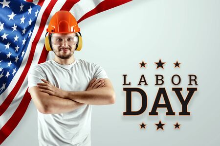 Creative background, Happy Labor Day banner. Design template. Copy space.の写真素材
