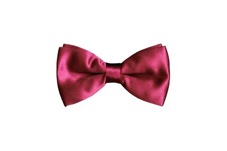 Red bow tie for satin fabric tuxedo isolated on white backgroundの写真素材