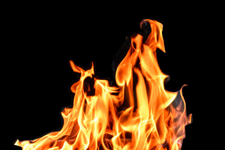 Fire, flames on a black background isolate.