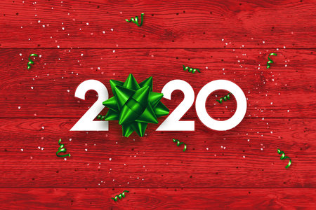 Lettering 2020 happy new year. Digits 2020 on a red background. 3d illustration, 3D render. Festive...