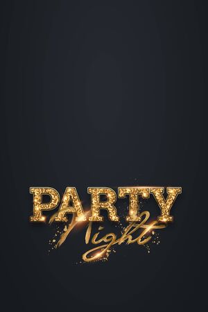 A4 creative flyer for a night club, night party lettering in gold letters on a dark background, golden design, VIP person. Invitation card, advertising design, copy spaceの写真素材