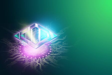 CPU, GPU processor, new technologies fast information processing multithreading parallel information processing. Isometric image 3D render 3D illustration copy spaceの写真素材