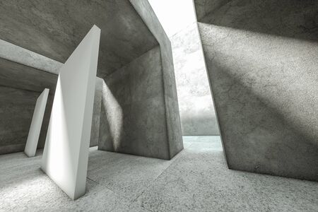 3D rendering empty concrete room, pedestal for display, stand gallery light spot. mockup, layoutの写真素材