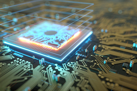 3D render CPU Technological background. Concept circuit board with computer central processing unit....