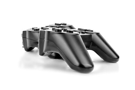 Gaming black joystick isolated on white background. Technology concept, future