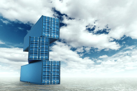 Sea containers against the blue sky, industrial port with containers. Logistics concept, fast...