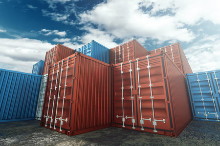 Sea containers against the blue sky, industrial port with containers. Logistics concept, fast...