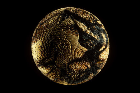 Abstract dark golden ball, modern graphic design. 3D render, 3D illustration. copy space