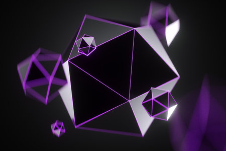 Abstract dark shape graffiti with neon, modern graphic design. 3D render, 3D illustration. copy...