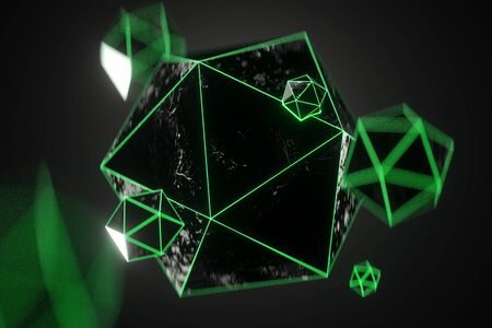 Abstract dark shape graffiti with neon, modern graphic design. 3D render, 3D illustration. copy spaceの写真素材