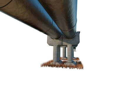 Pipeline isolated on a white background, transporting oil and gas through pipes. Technology, politics, raw materials, economics. Copy space. 3D render, 3D illustrationの写真素材