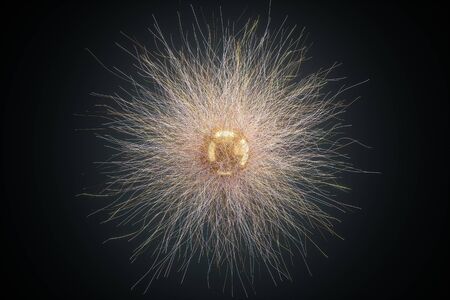 Sphere with chaotic structure, abstract molecule on a dark background, virus, bacterium. Futuristic shape. 3D render, 3D illustrationの写真素材