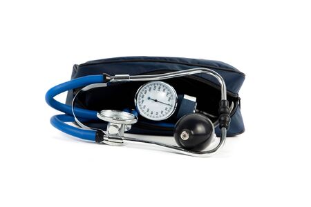 blood pressure monitor and phonendoscope isolated on white background.の写真素材