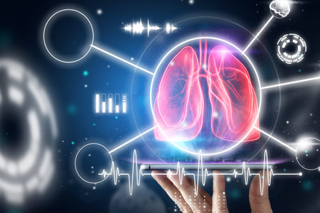 Hologram of inflamed lungs. The concept of lung disease, pneumonia, covid-19 pandemic, coronavirus....