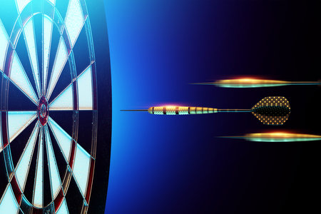 Darts, a golden dart flying at a target. Dartboard is the target and goal. Business getting into the...