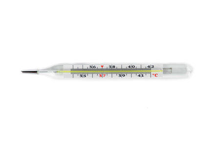 Medical digital thermometer isolated on the white background.The concept of treatment of patients....