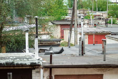 pipes from the roofs of the garage, ventilation pipesの写真素材
