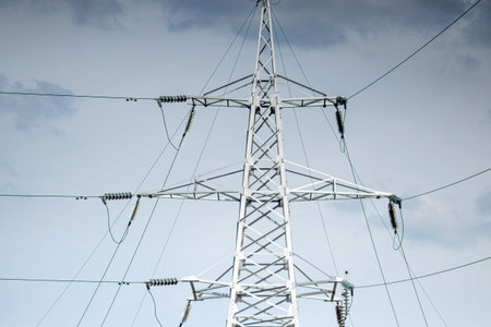 High voltage line poles, power lines